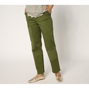 Fashion Women's Petite Pants 26P Straight Leg Patch Jeans Green A689570